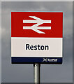 NT8762 : Reston Railway Station sign by Walter Baxter
