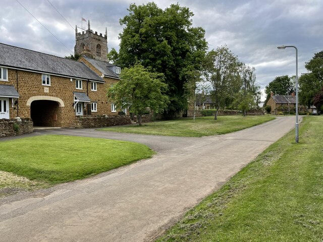 Chipping Warden houses with the church behind
