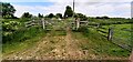 SK7818 : Gate across footpath approaching level crossing south of Brentingby by Luke Shaw