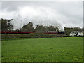 NZ8204 : Goathland  bound  train  passing  terraced  cottages by Martin Dawes