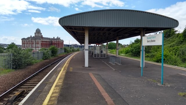 Barry Docks station and the council offices