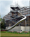 NZ0878 : Slide installed while renovations are being made at Belsay Hall by habiloid