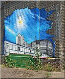 TQ2837 : Graffiti style mural at Three Bridges railway station by Thomas Nugent