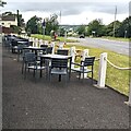 ST4091 : Tables and chairs outside the Groes Wen Inn, Penhow by Jaggery