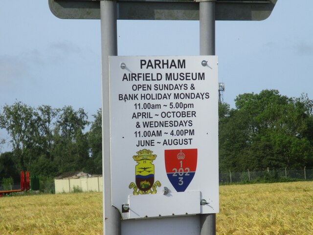 Parham  airfield  museum  information  board  at  roadside