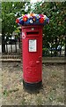 Yarn bombed George V postbox on Chessington Road, Ewell