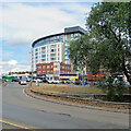 Waterside Apartments and traffic at Trent Bridge