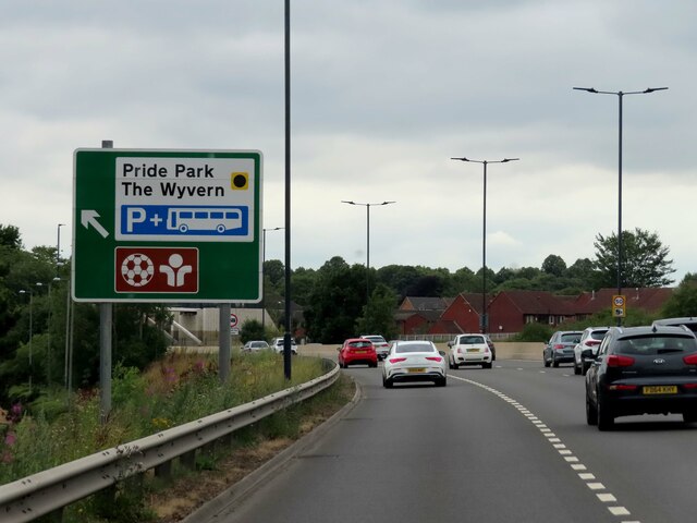 The slip road from the A52 to Pride Park