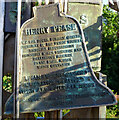 Plaque on sculpture of Henry Pease by Hilary Carmel and Michael Johnson, Pease Park, Saltburn