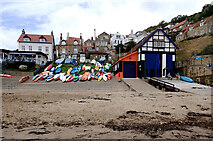 NZ8016 : Cafe, kayaks and lifeboat station, Runswick Bay by habiloid