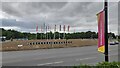 Traffic island with Commonwealth Games flags