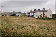 NZ6721 : Coastguard Cottages seen from The Cleveland Way at Huntcliff Nature Reserve, Saltburn by habiloid