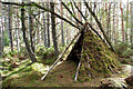 NH5954 : Shelter in the woods behind Simon's Loch by Julian Paren