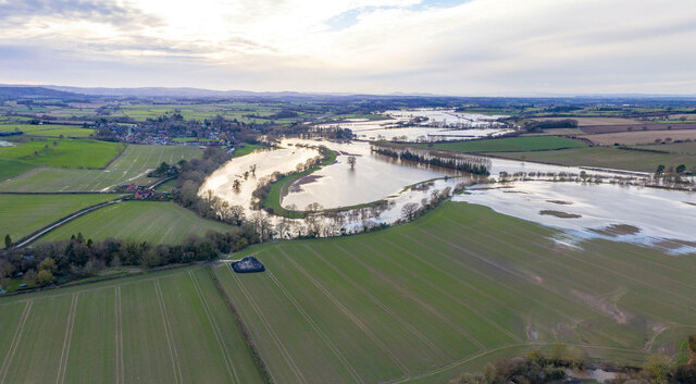 Flooding of the River Severn floodplain at Cressage