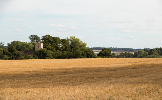 Looking over arable land to Chillesford church