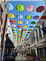 Umbrellas over Church Street, Cardiff