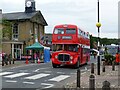 Zebra crossing and vintage bus, Stockbridge, Hampshire