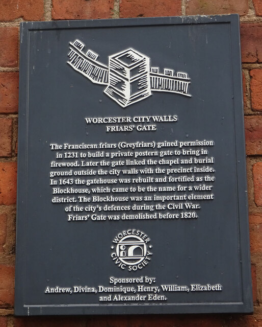 Historic Plaque, City Walls Road/Union Street, Worcester