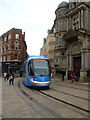 Tram going down Pinfold Street, Birmingham