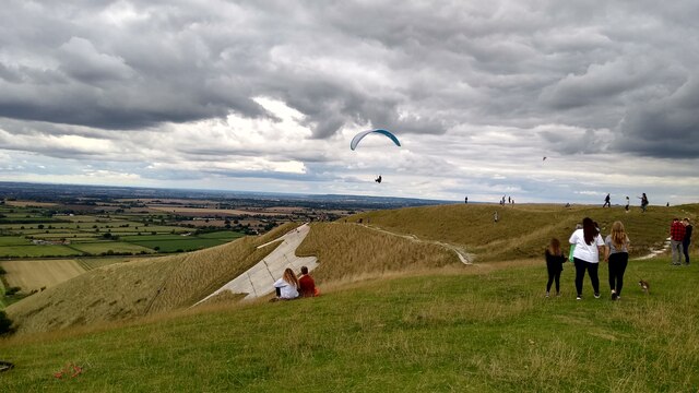 Looking towards Westbury White Horse and a paraglider