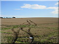 Tyre marks in stubble field