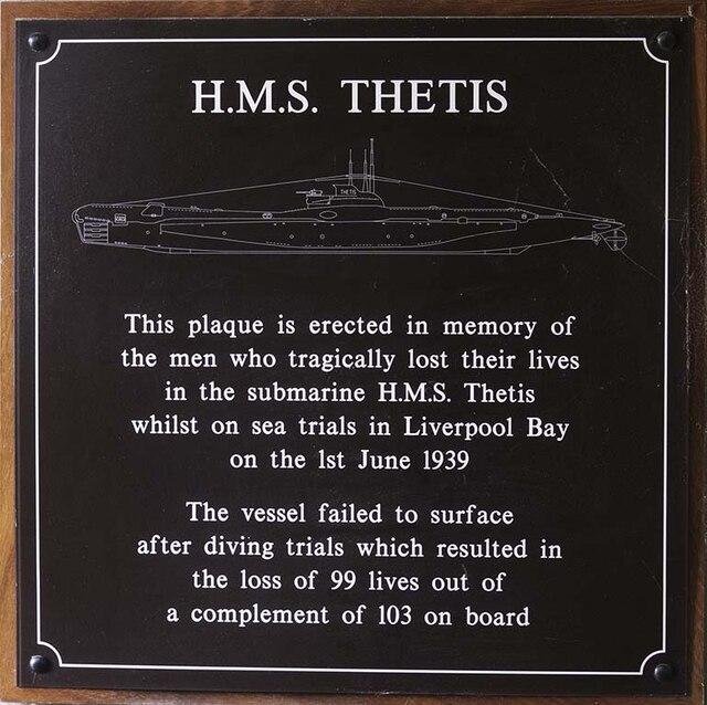Plaque commemorating the HMS THETIS disaster
