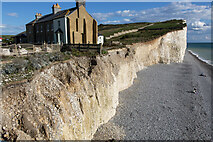 TV5595 : Fences and large stone boulders as barriers, Birling Gap, East Sussex by Andrew Diack