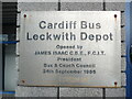 ST1675 : Plaque on wall at Cardiff Bus Depot by David Hillas