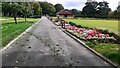 Flower beds beside path in Riverside Gardens