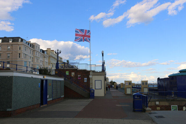 Half-mast flag on Grand Parade, Eastbourne, East Sussex