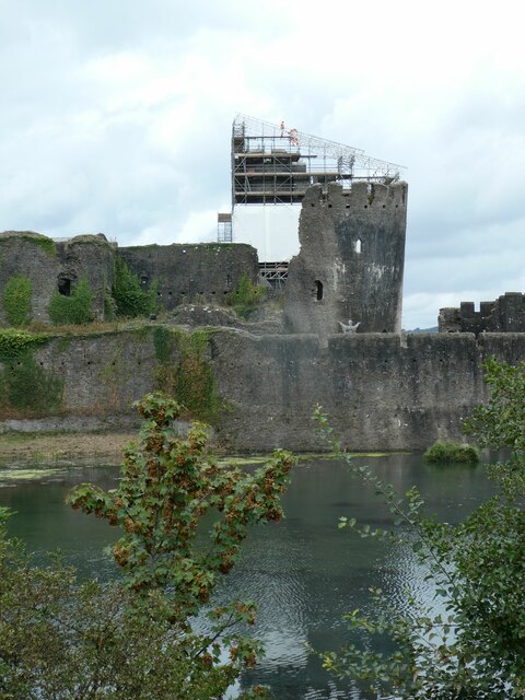 Scaffolding for repairs at Caerphilly Castle