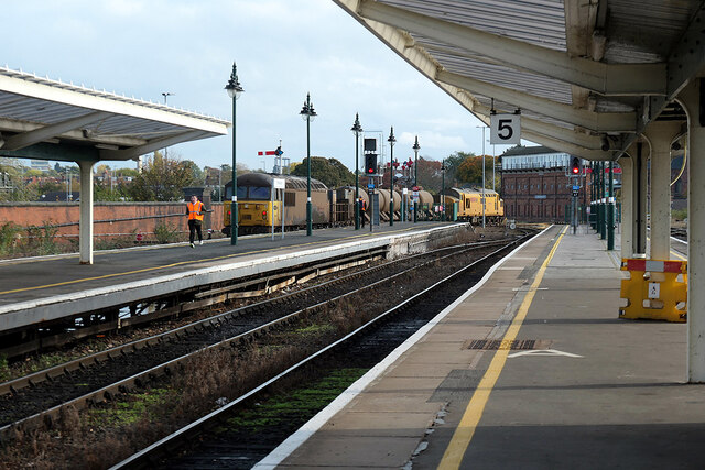 A railhead treatment train departing from Shrewsbury