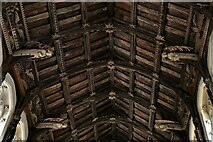 TF8709 : Necton, All Saints Church: Roof with alternating hammer beams and arch braces by Michael Garlick