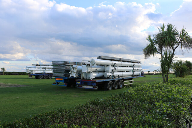 'Eastbourne Eye' component parts loaded on trailers, Eastbourne