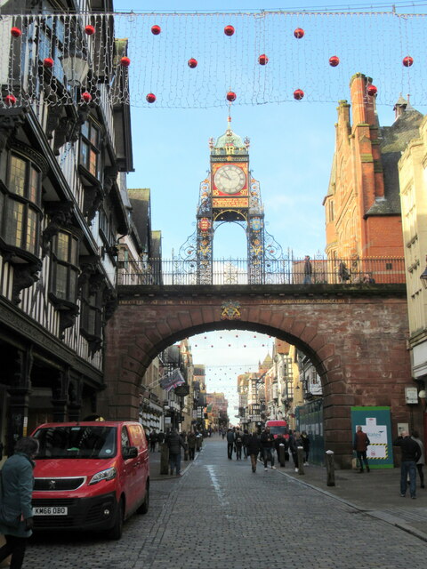 Clock tower on the City walls over Eastgate Street Chester
