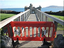 SY6777 : Closed footbridge to the castle by Neil Owen
