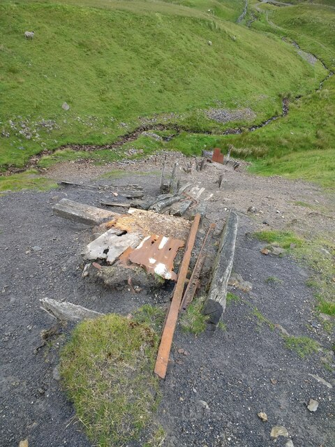 Old makeshift incline on the spoil heap for an adit on Calvert Burn
