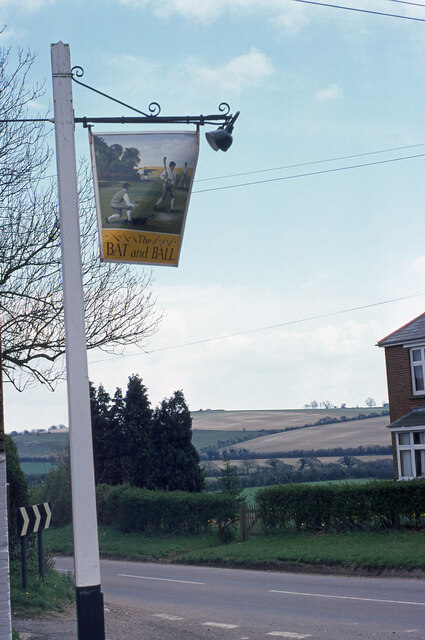 Pub sign for the Bat and Ball public house in 1977