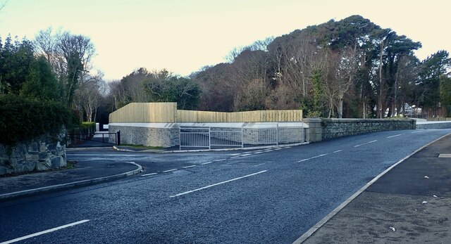 Flood defences at the junction of Bryansford Road and Riverside Park