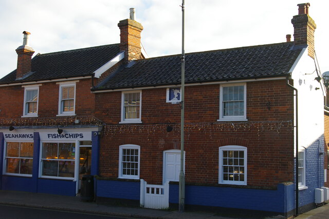 Angel Cottage, Leiston, and adjacent Seahawks fish & chip shop