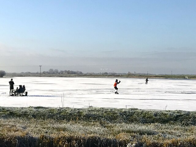 Skating on a frozen field, Whittlesey Wash - The Nene Washes