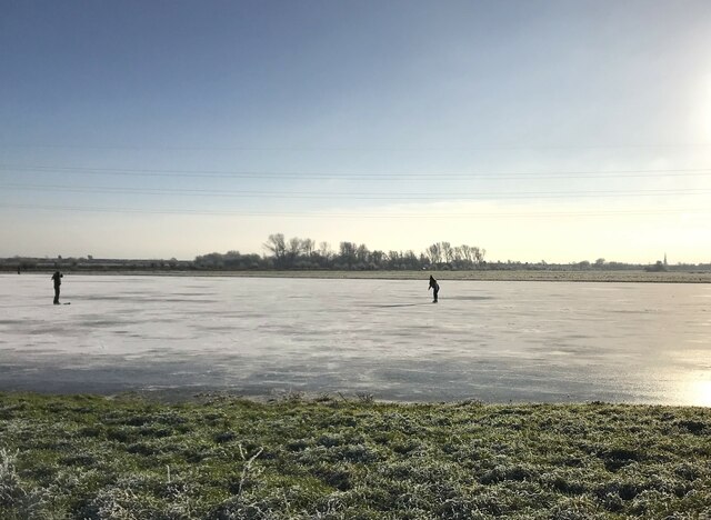Ice skating in the Fens on Whittlesey Wash - The Nene Washes