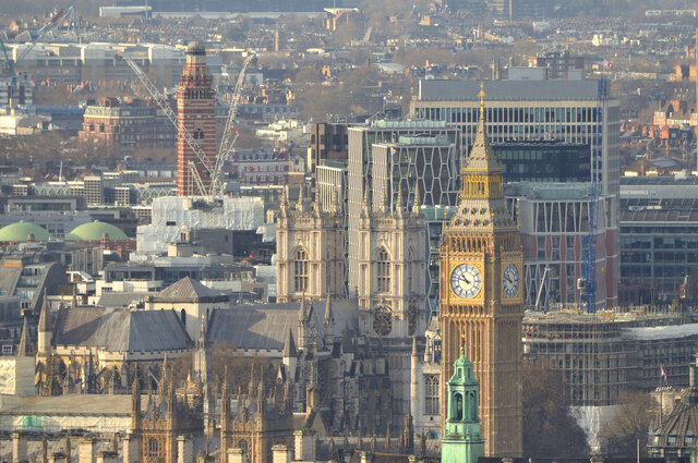 Big Ben and Westminster Abbey viewed from Sky Garden, London
