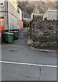 Wheelie bins in an alleyway, Crosskeys