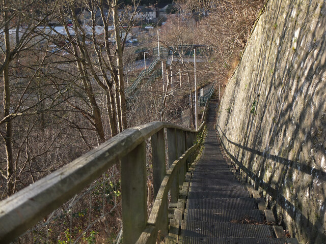 Steps down to railway bridge, Langlee