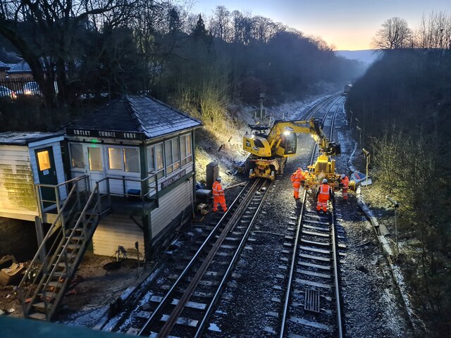 Track relaying by Totley Tunnel East signal box
