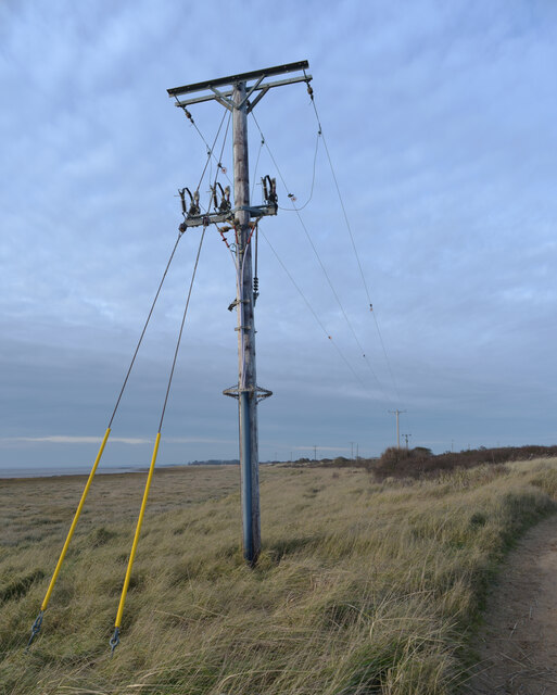 Electricity transmission pole, Warren Head, Spurn