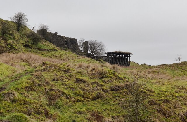 Ruined stone crushing plant on Brown Clee Hill