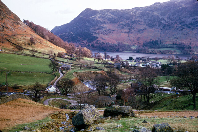 View towards the village of Glenridding from a footpath to Helvellyn