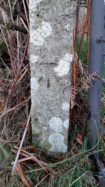 Benchmark on gatepost at field gateway on east side of road north of Faugh
